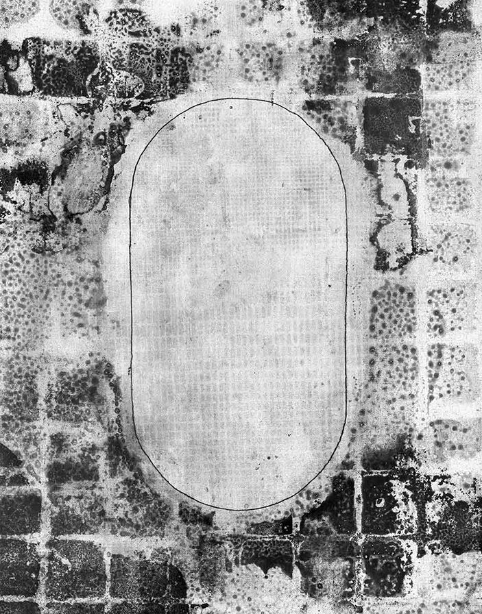 27. Im Halbkreis neben der Lampe, 2018, Bleistift und Graphit auf Leinwand, 36,5 cm x 26,5 cm