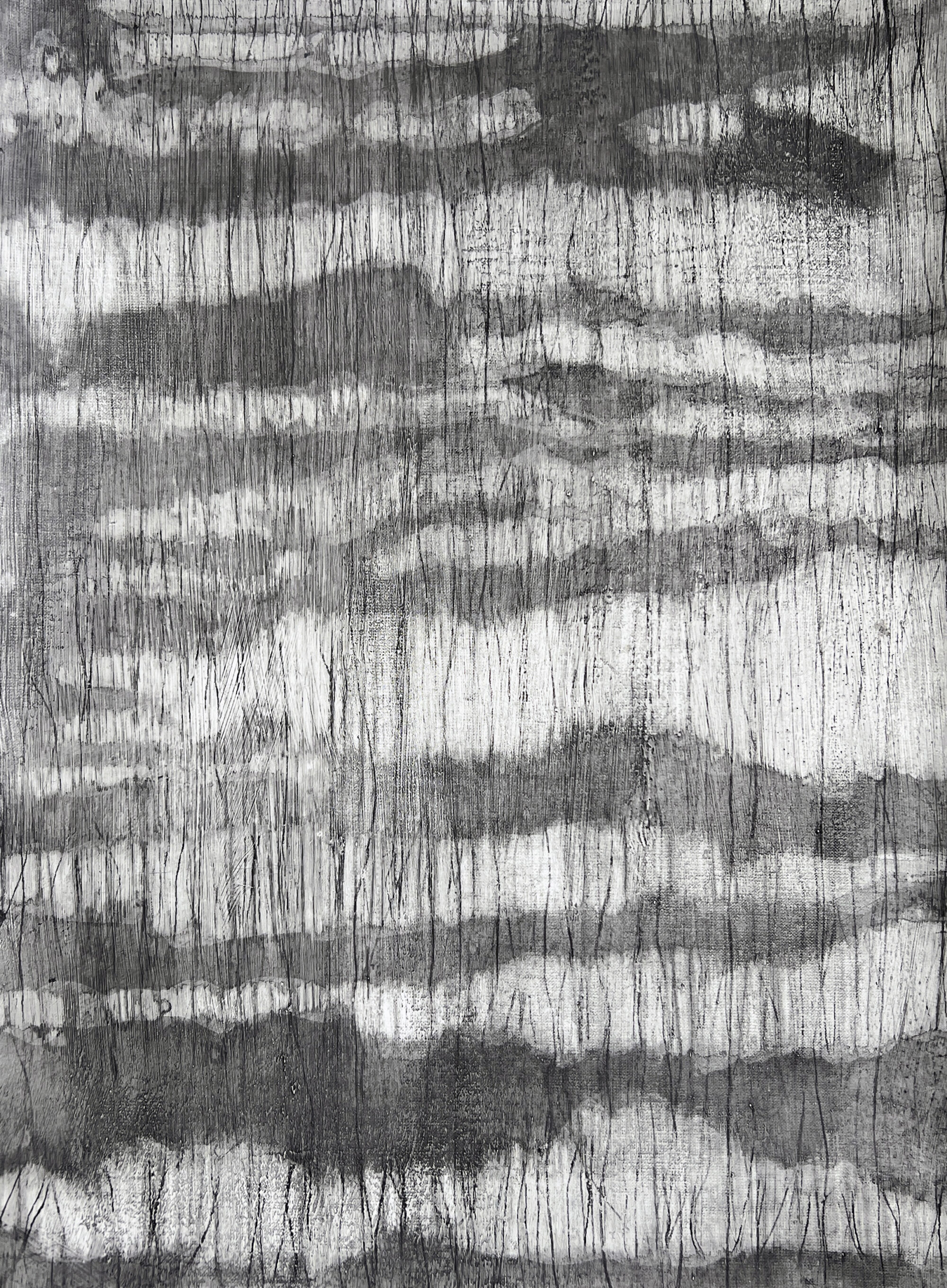 Caligo 1, 2026, Bleistift, Graphit und Gesso auf Leinwand, 40 cm x 30 cm